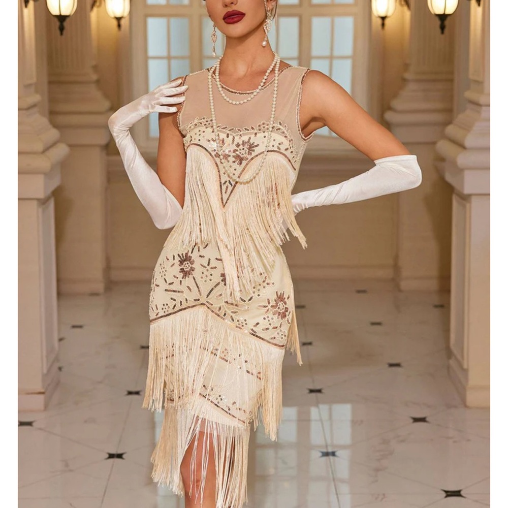 Elegant Cream Fringe Dress